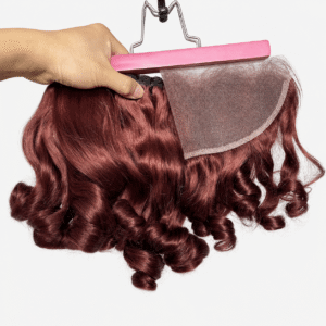 Red Brown Bouncy Curly Raw Human Hair Weft Bundles